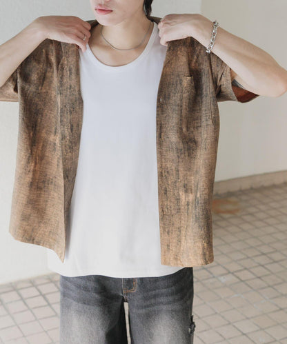 大理石紋開領短袖襯衫
