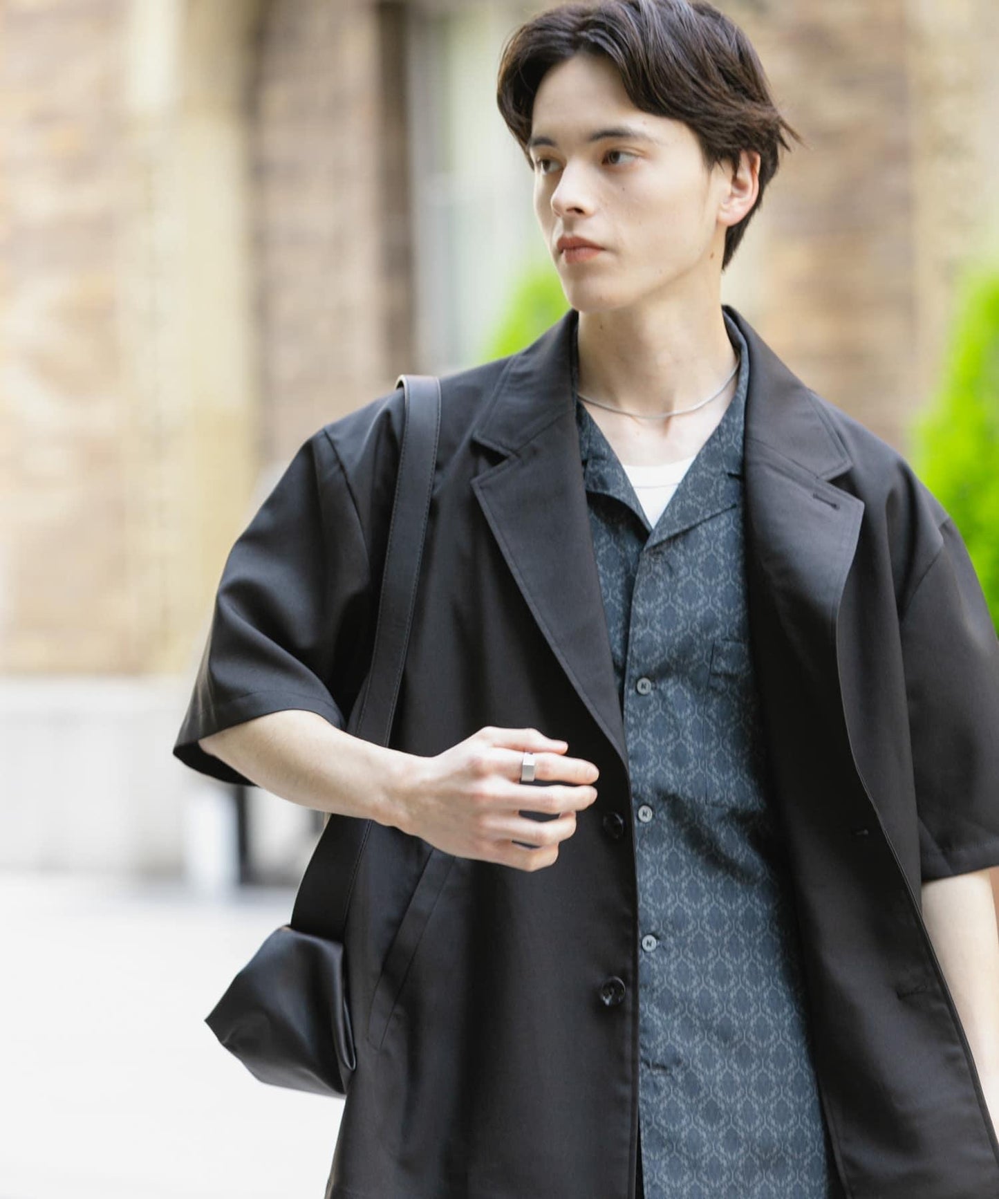 亞麻風格西裝短袖夾克