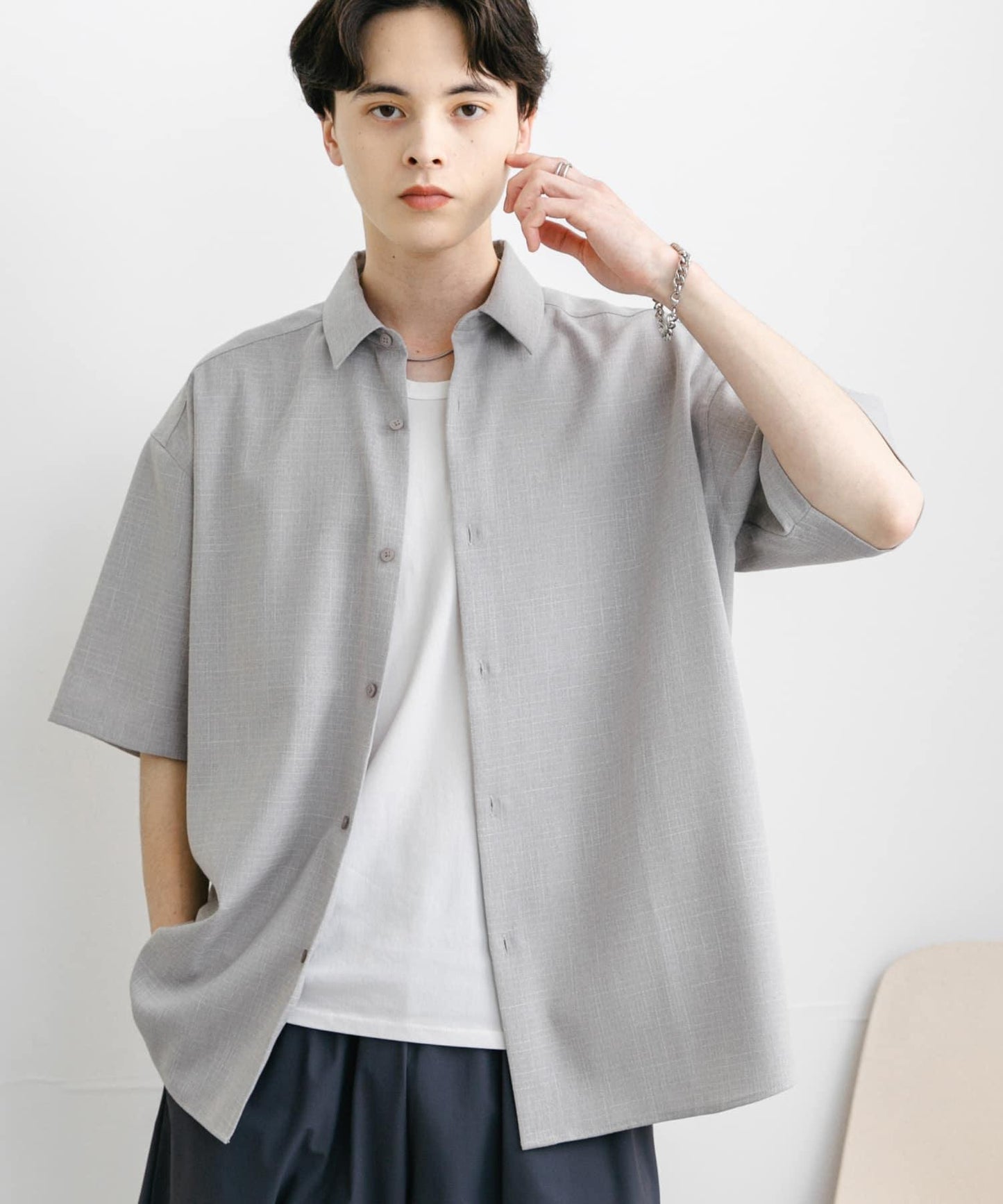 混色常規領短袖襯衫