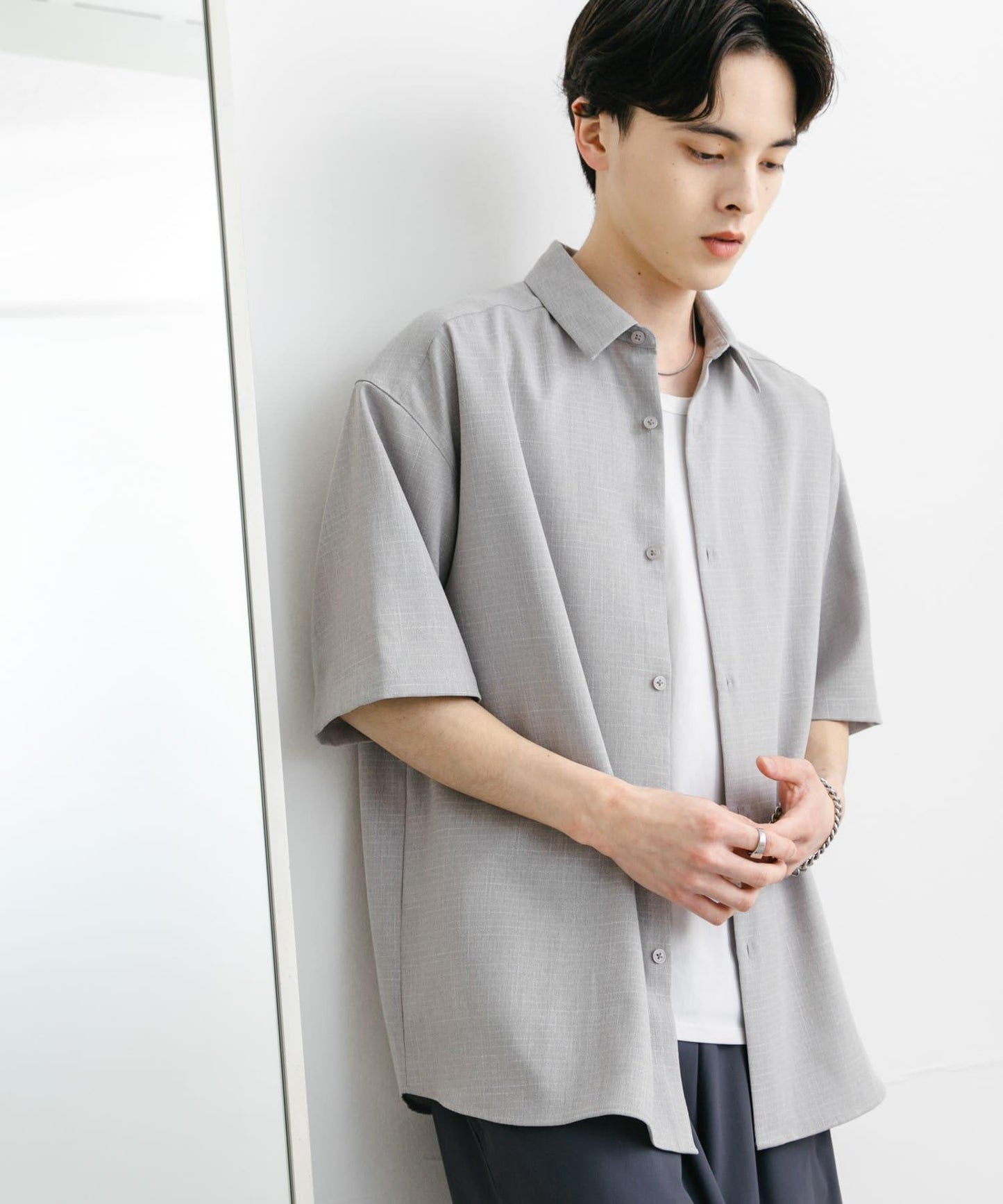 混色常規領短袖襯衫