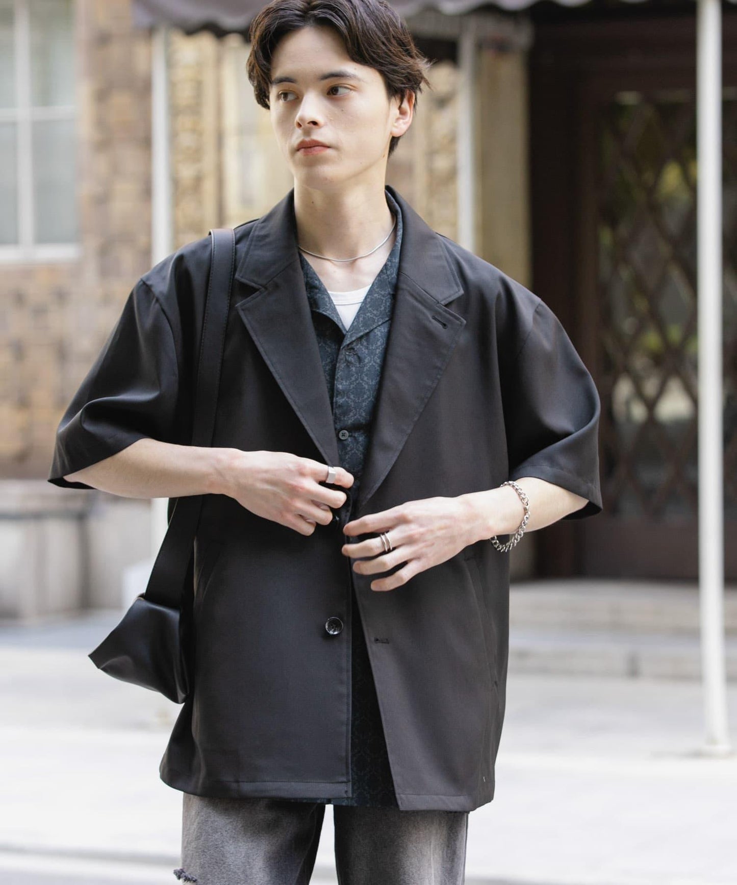 亞麻風格西裝短袖夾克