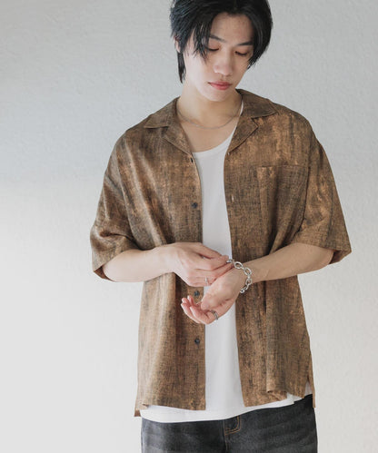 大理石紋開領短袖襯衫