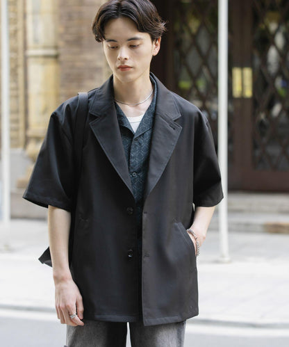 亞麻風格西裝短袖夾克