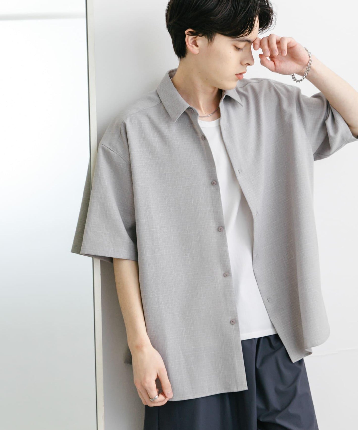 混色常規領短袖襯衫