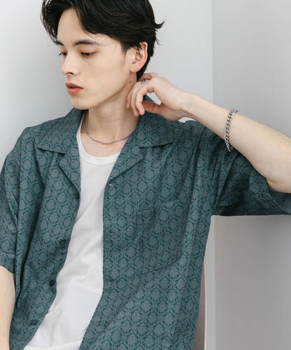 提花開領短袖襯衫