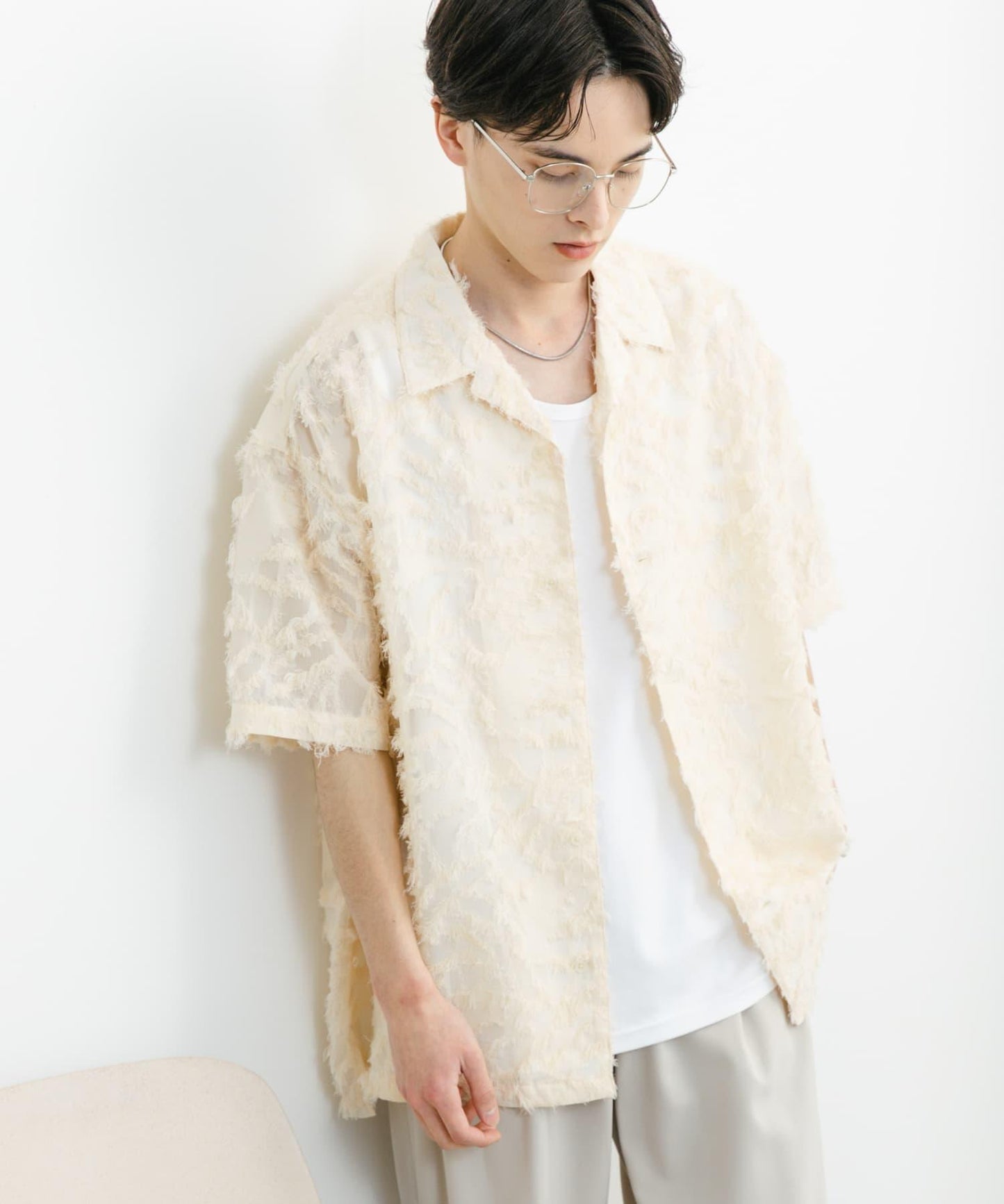 流蘇提花短袖襯衫