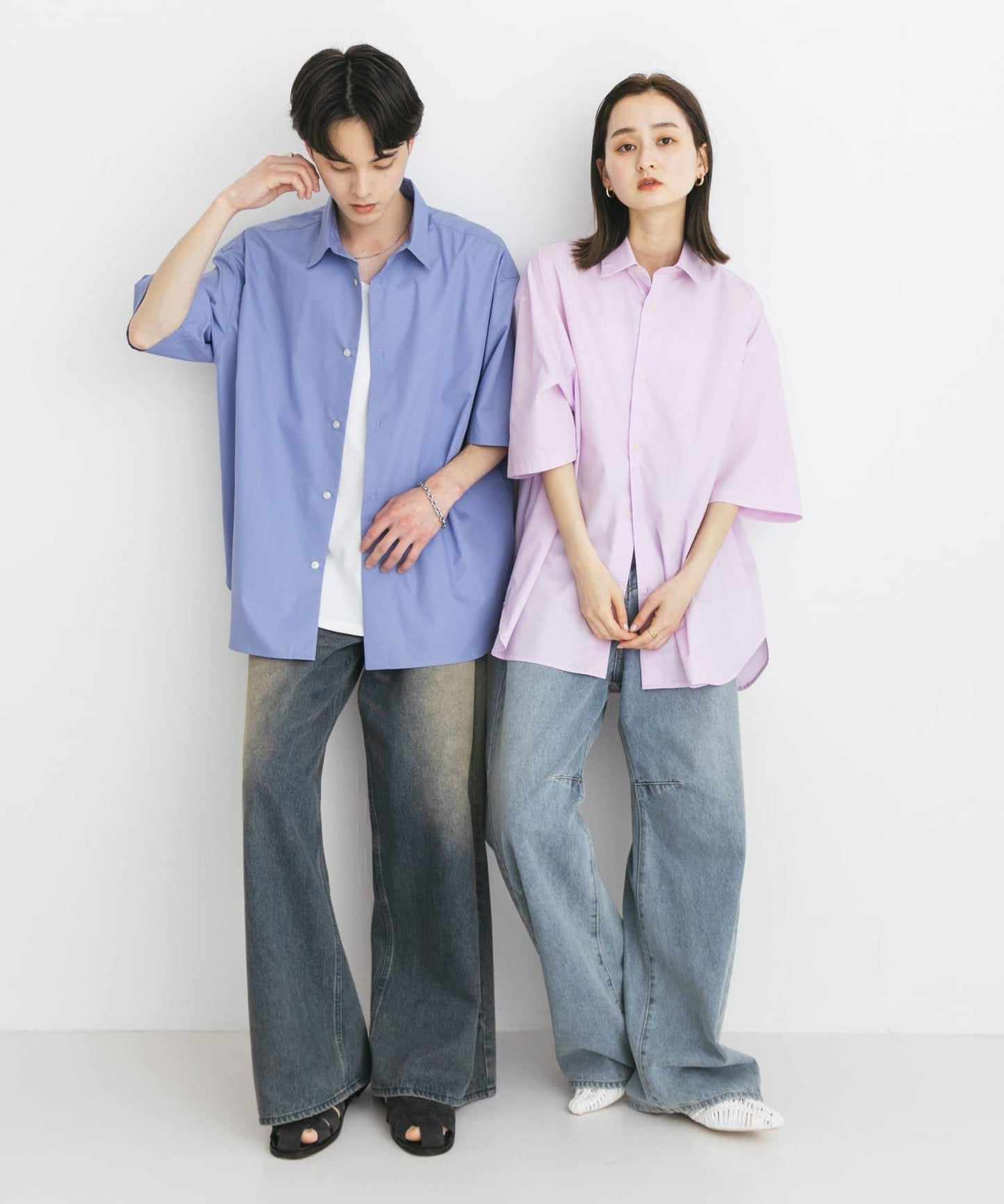 中性寬鬆版常規領短袖襯衫