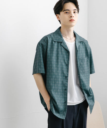 提花開領短袖襯衫