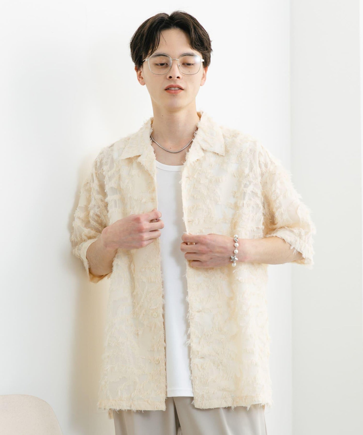 流蘇提花短袖襯衫