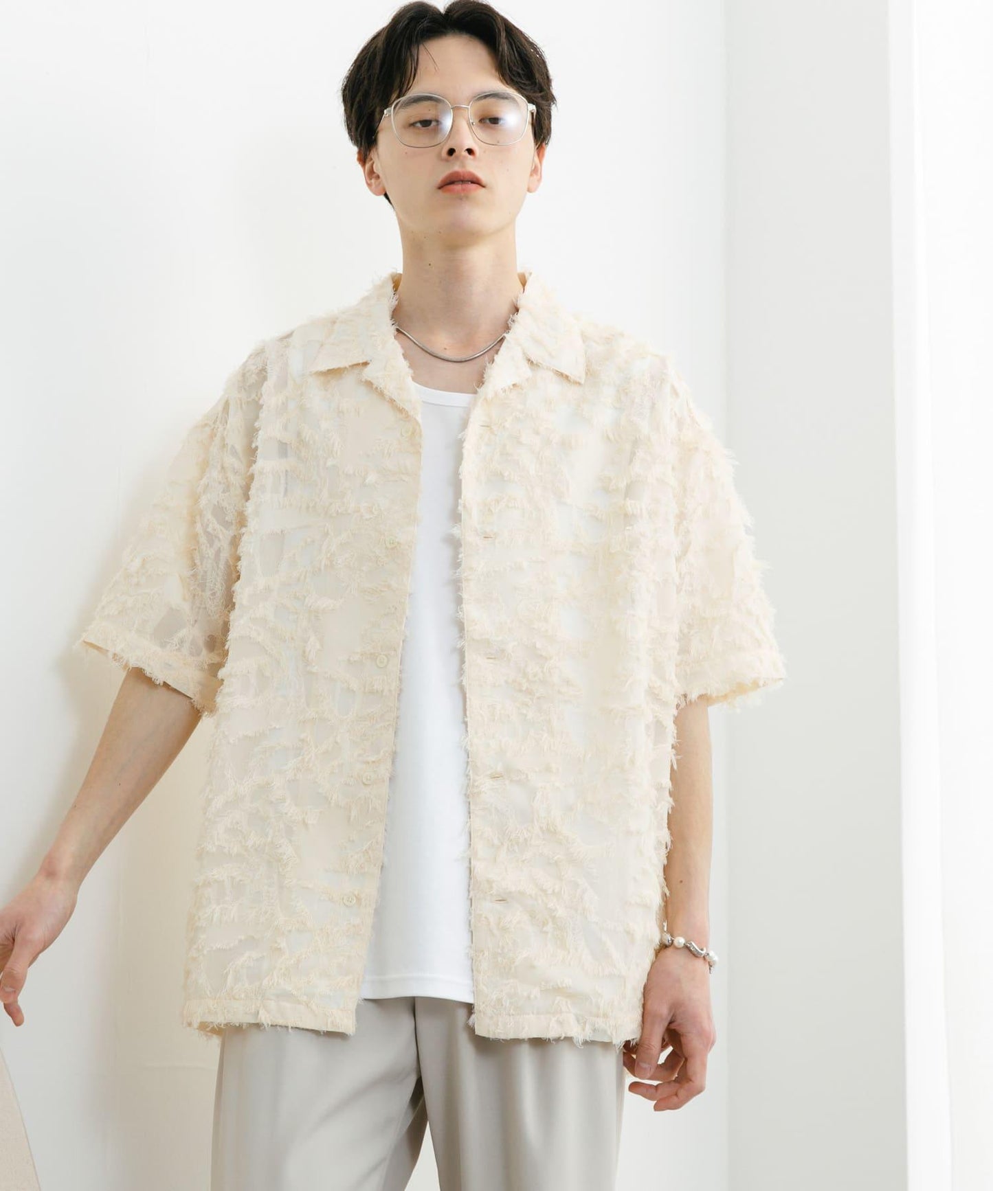 流蘇提花短袖襯衫