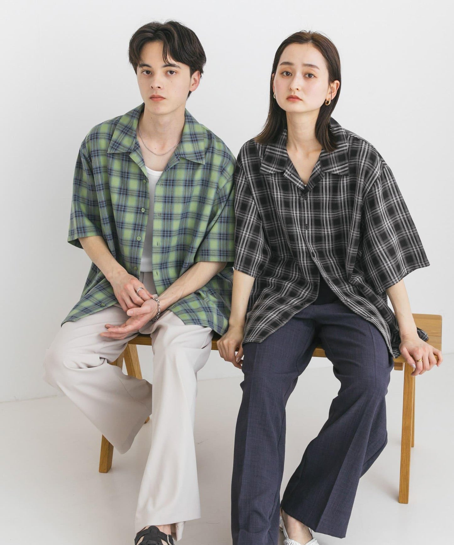 中性漸變格紋短袖襯衫