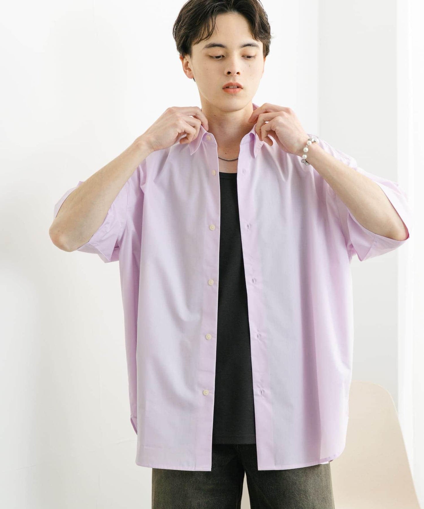 中性寬鬆版常規領短袖襯衫