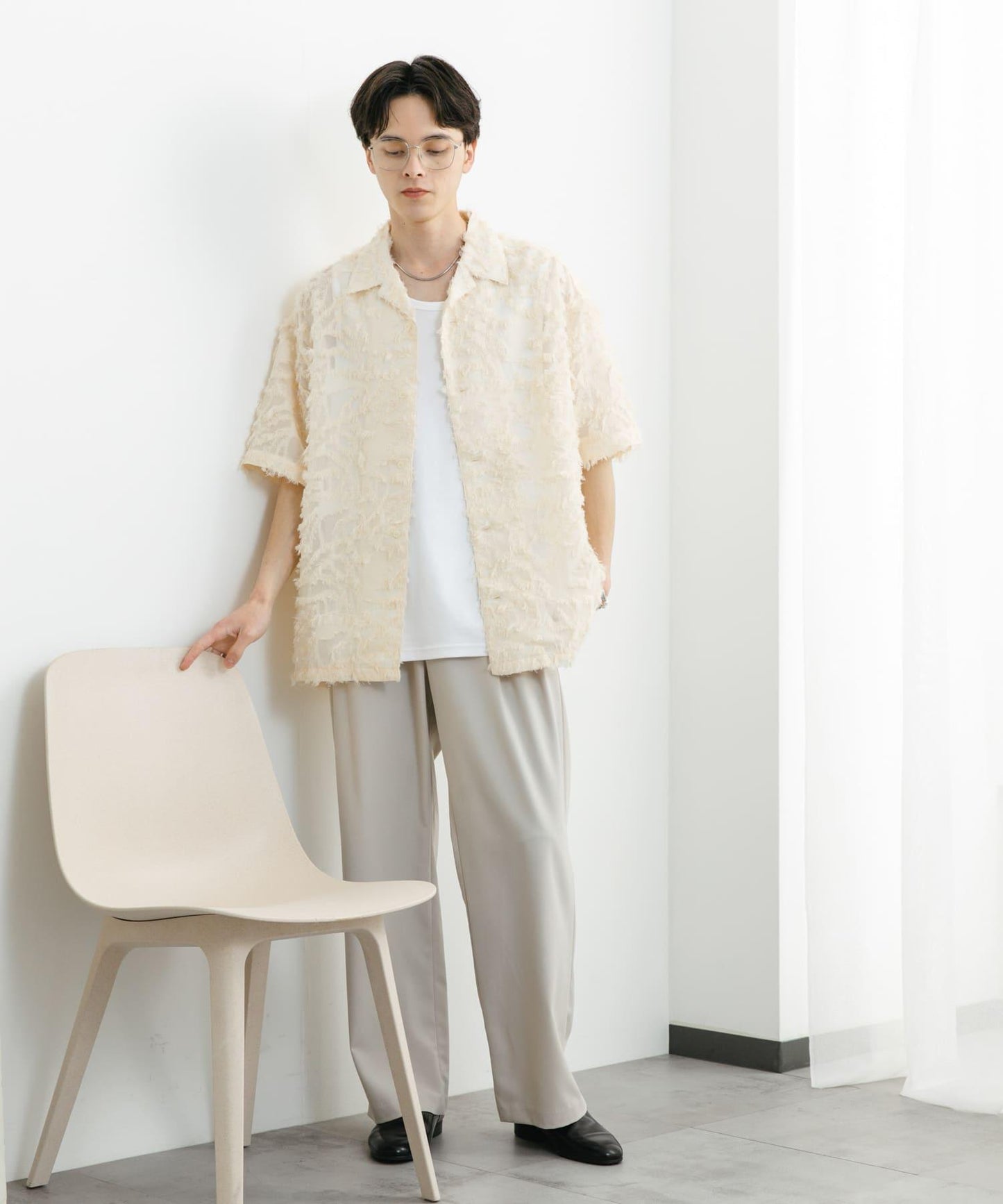 流蘇提花短袖襯衫