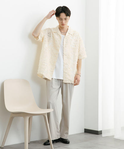 流蘇提花短袖襯衫