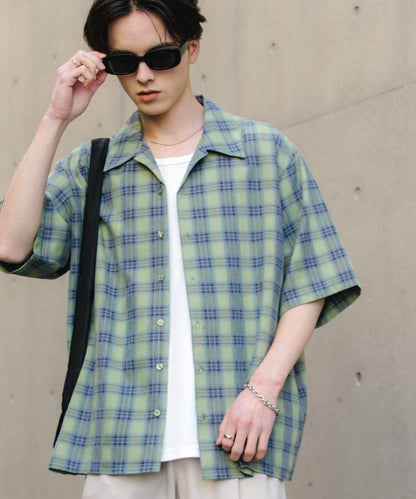 中性漸變格紋短袖襯衫