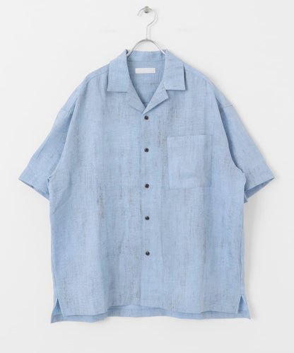 大理石紋開領短袖襯衫