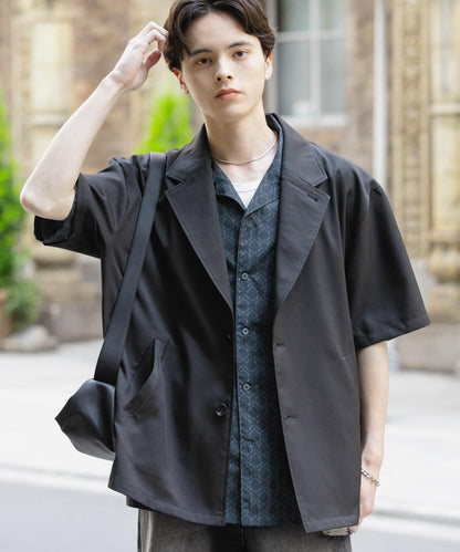 亞麻風格西裝短袖夾克