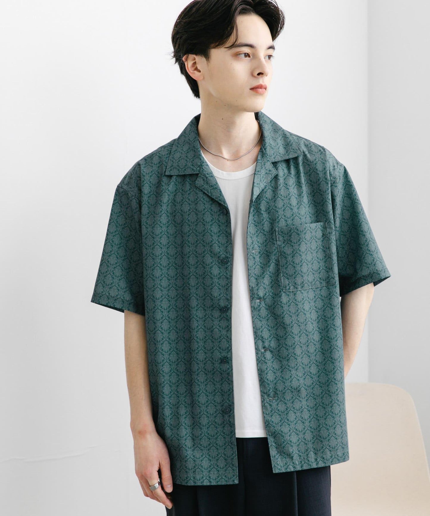 提花開領短袖襯衫