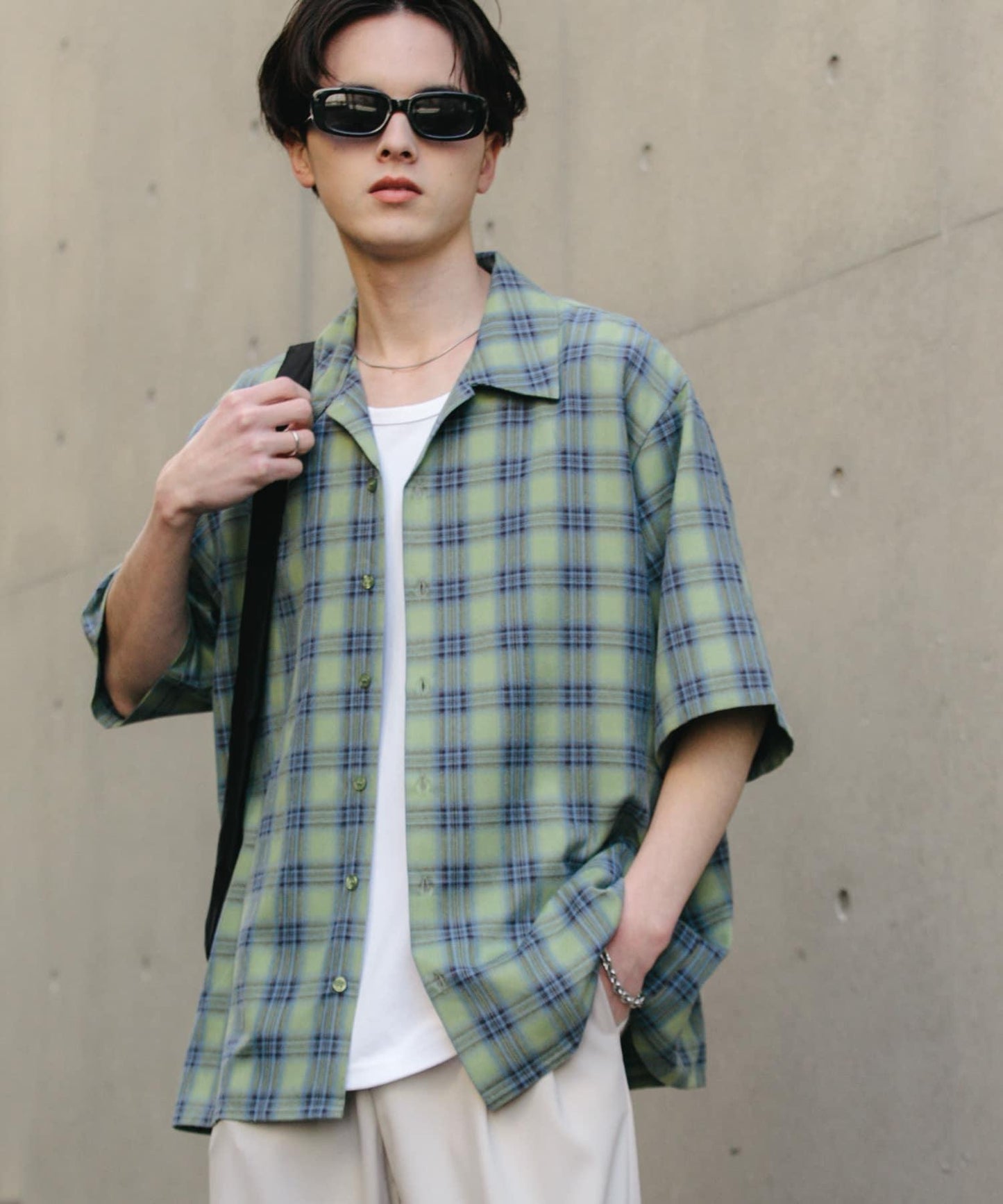 中性漸變格紋短袖襯衫