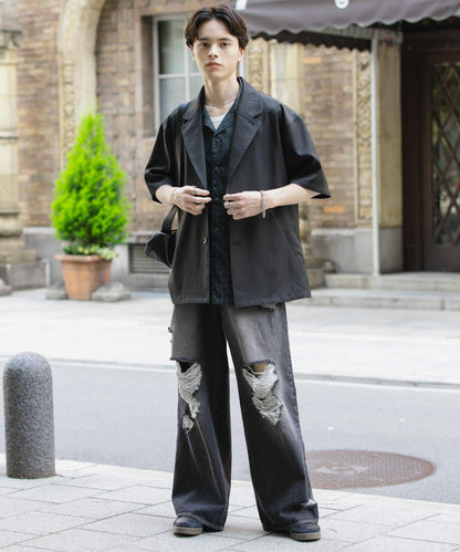 亞麻風格西裝短袖夾克