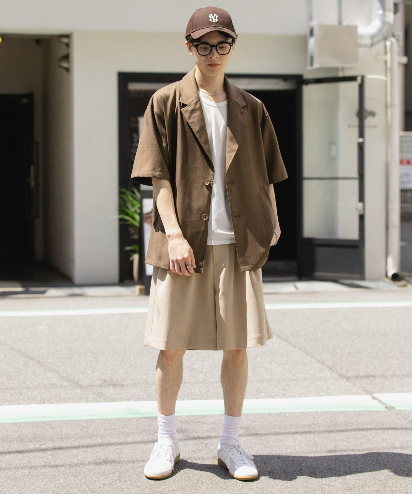 亞麻風格西裝短袖夾克