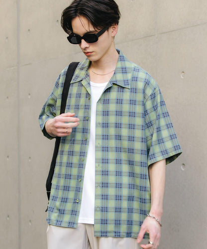 中性漸變格紋短袖襯衫