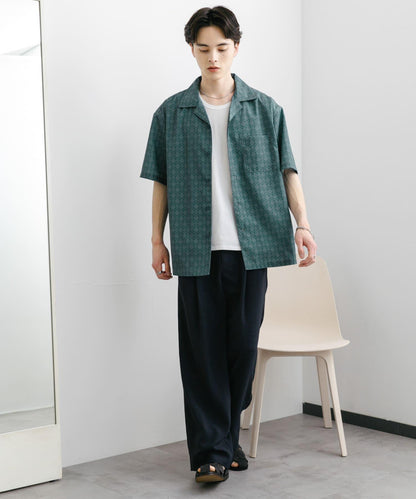 提花開領短袖襯衫