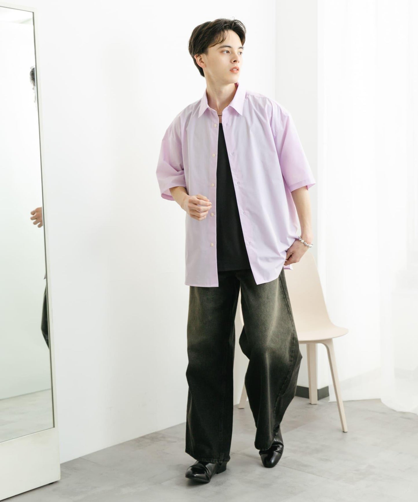 中性寬鬆版常規領短袖襯衫