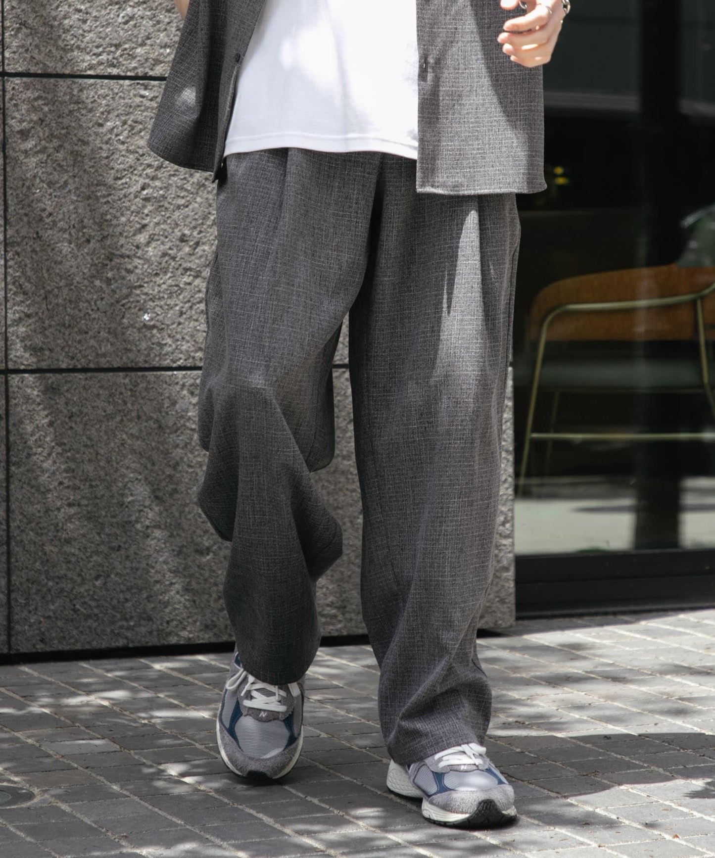 混色褶皺寬腿褲