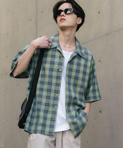 中性漸變格紋短袖襯衫