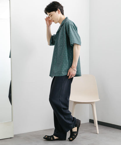 提花開領短袖襯衫