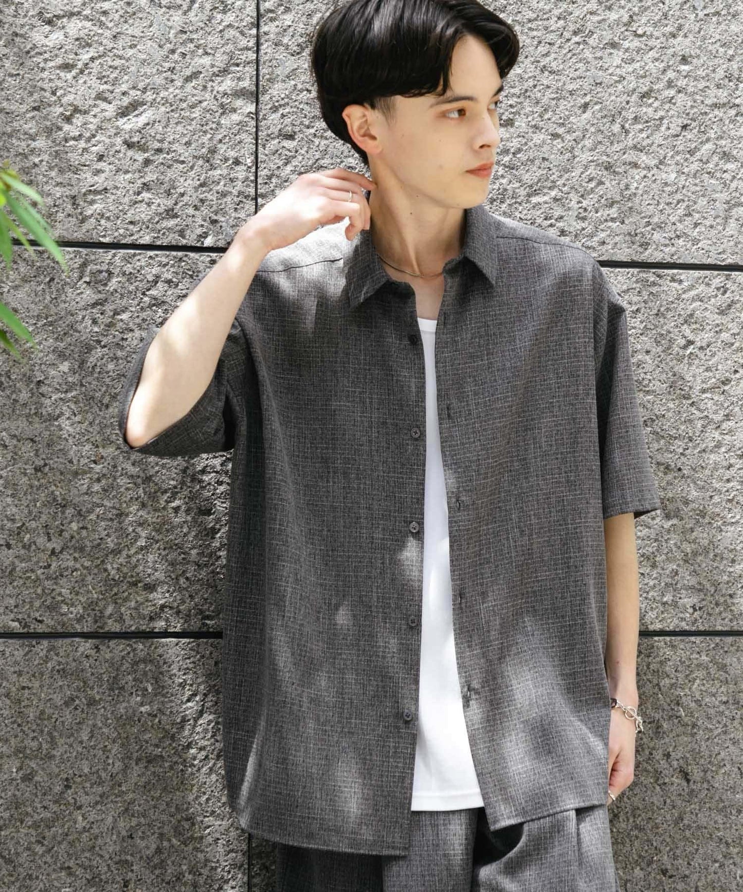 混色常規領短袖襯衫