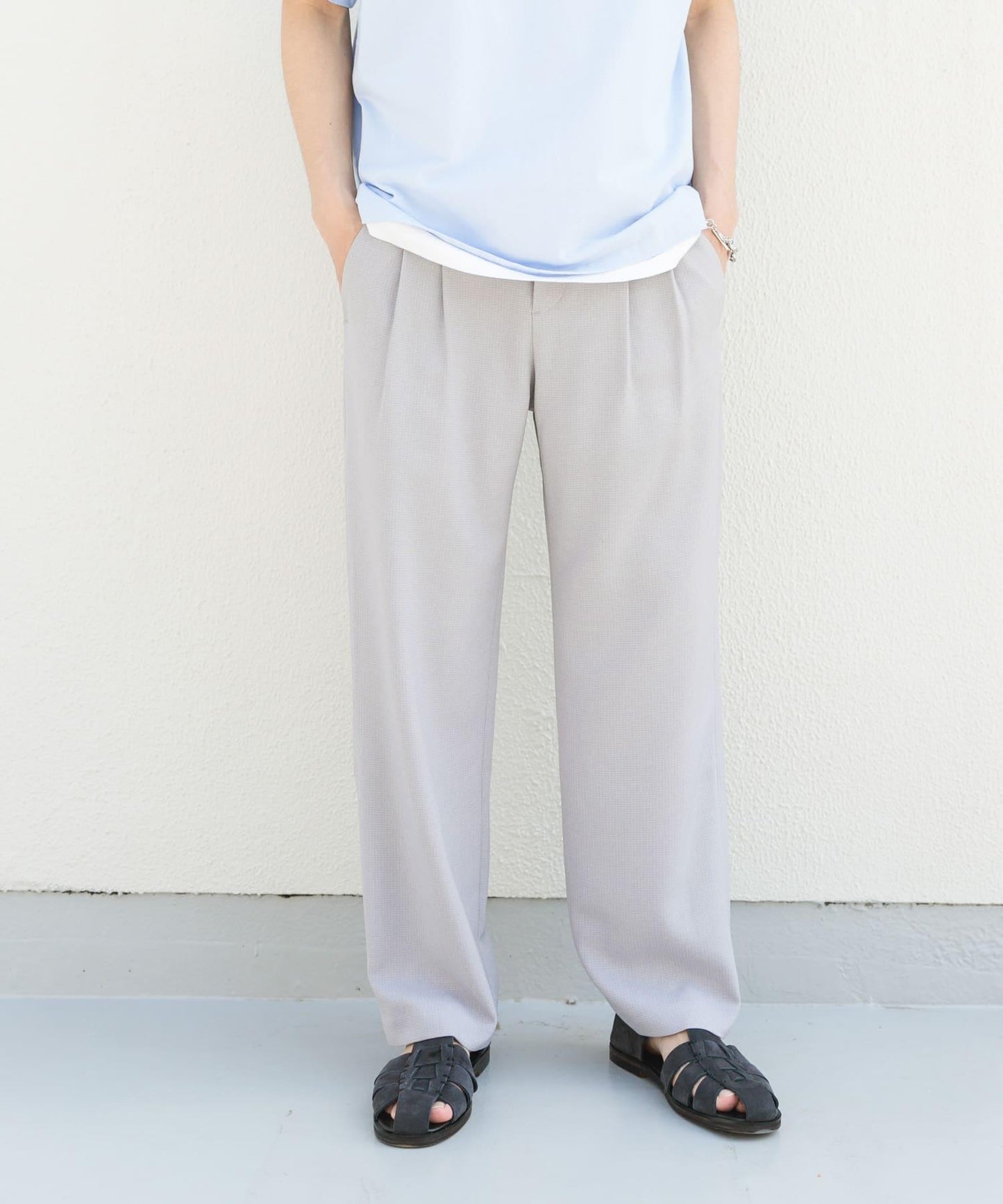 微格紋雙褶寬鬆西裝褲