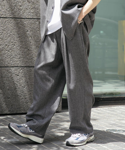 混色褶皺寬腿褲