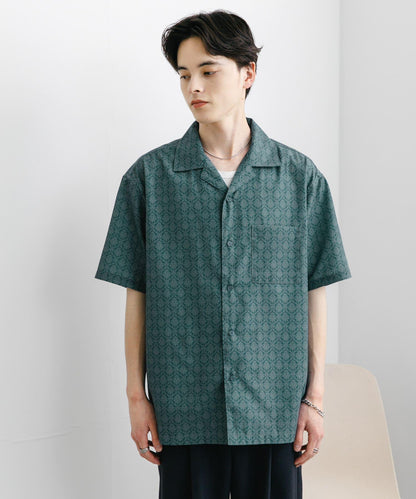 提花開領短袖襯衫