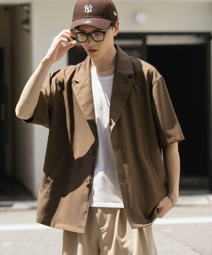 亞麻風格西裝短袖夾克