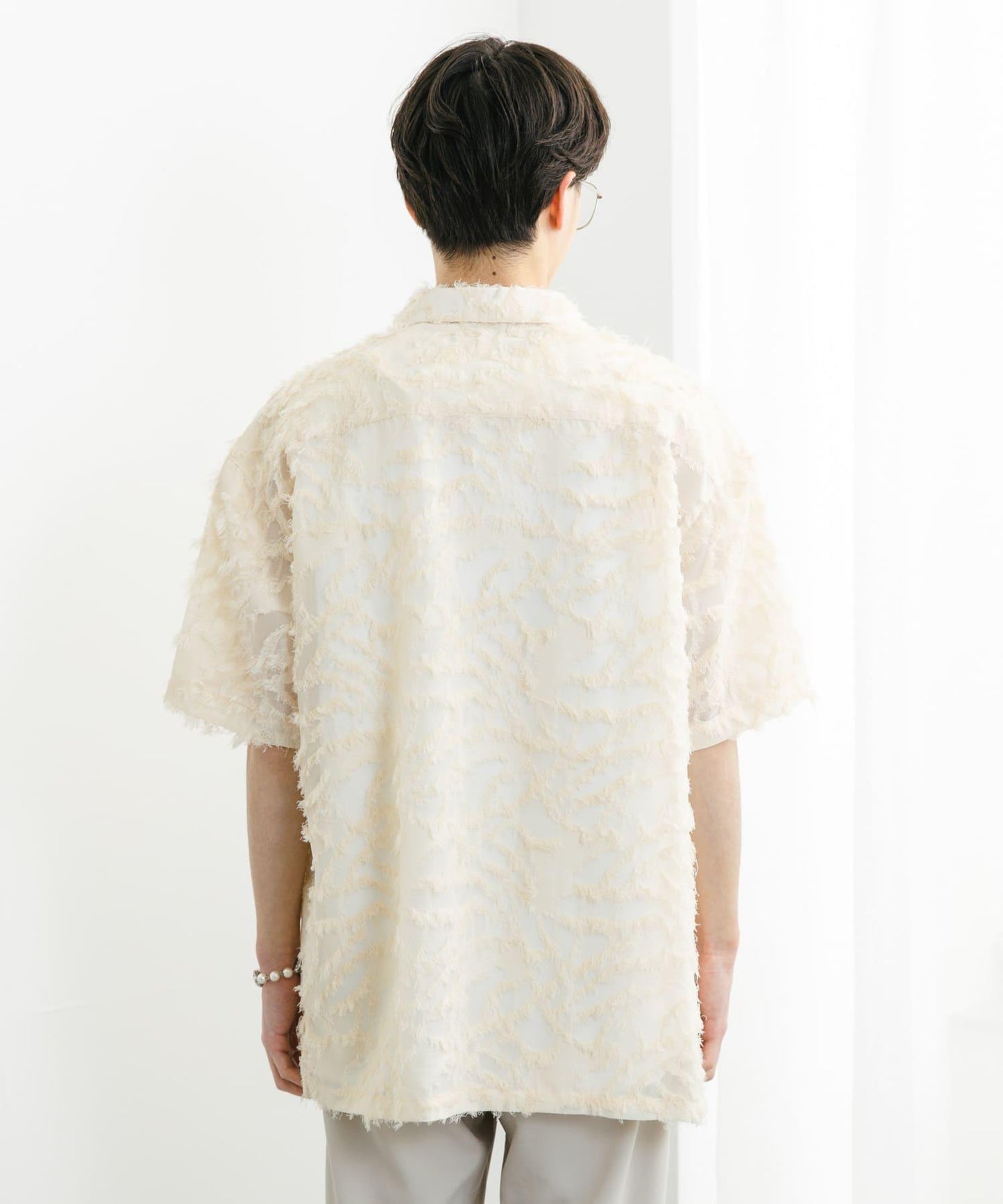 流蘇提花短袖襯衫