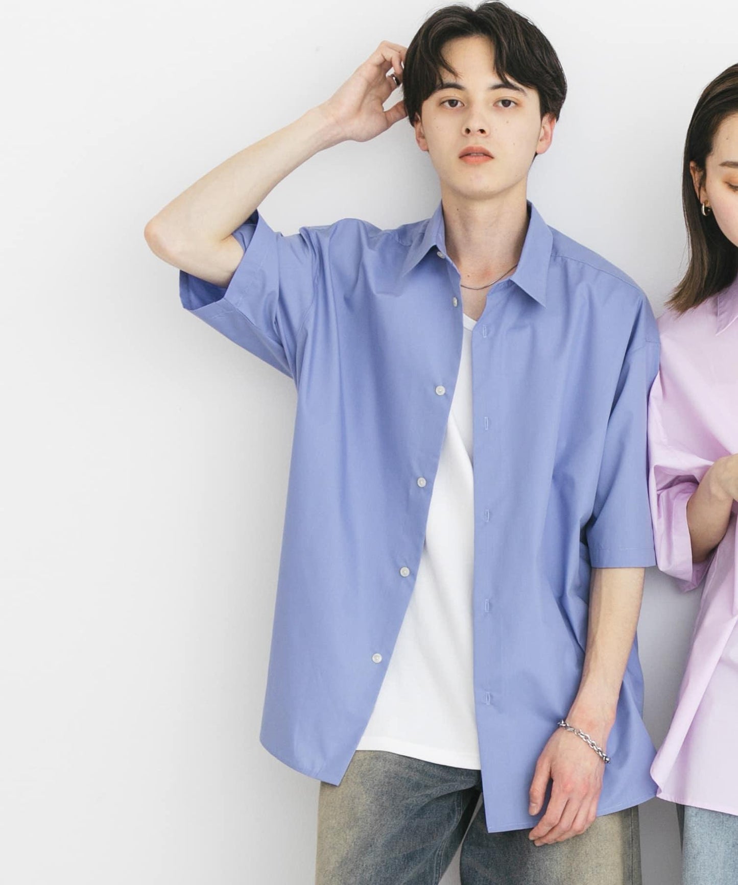 中性寬鬆版常規領短袖襯衫