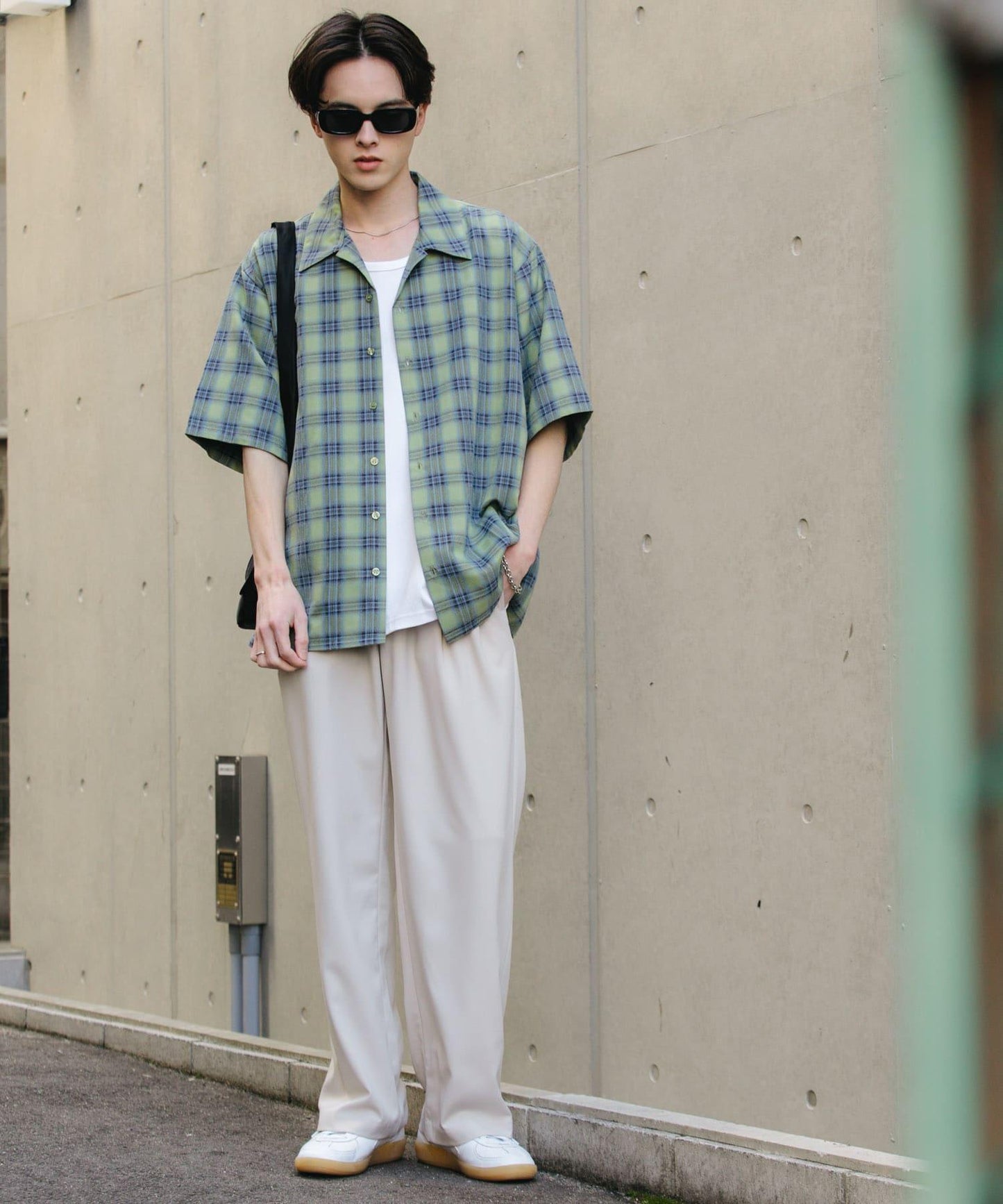 中性漸變格紋短袖襯衫