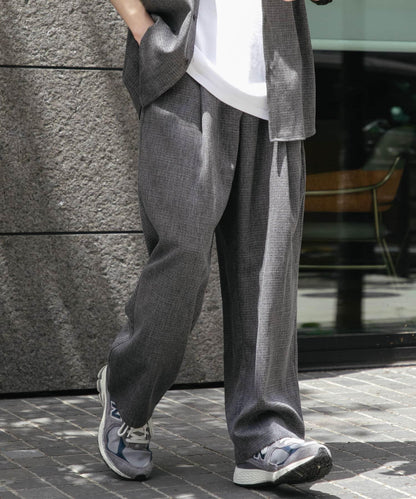 混色褶皺寬腿褲