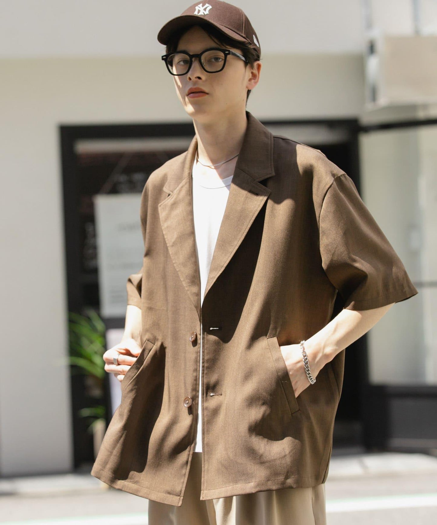 亞麻風格西裝短袖夾克