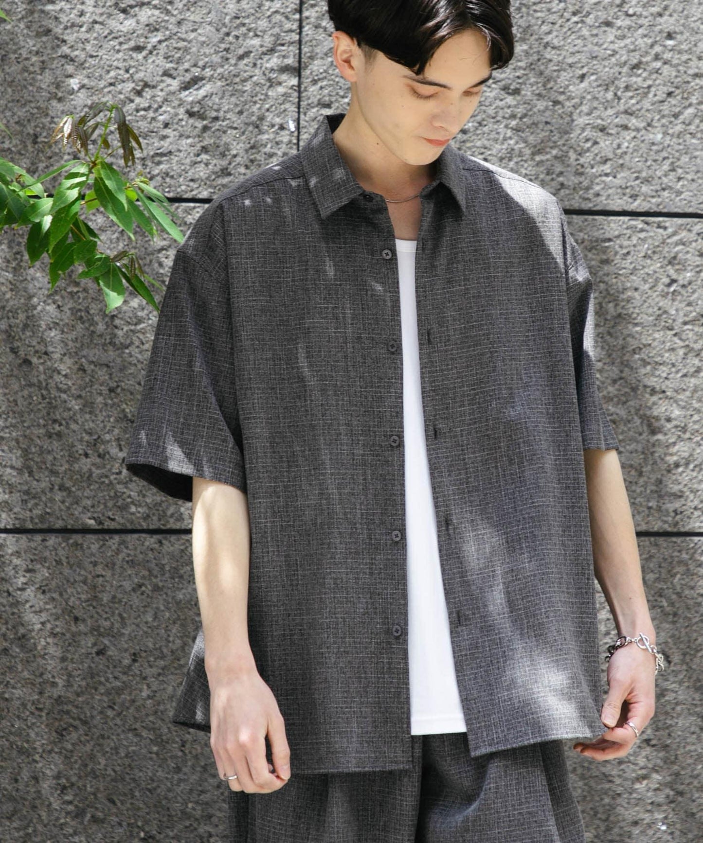 混色常規領短袖襯衫