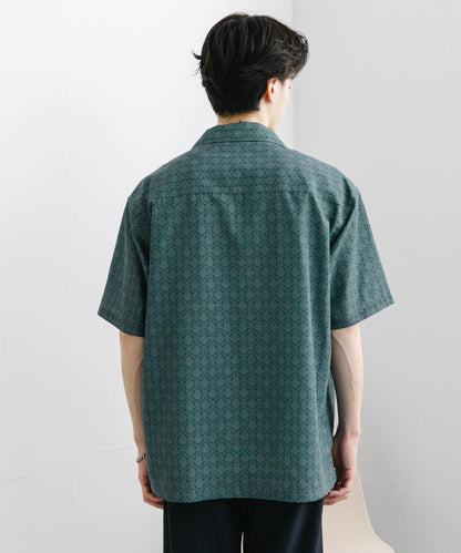 提花開領短袖襯衫