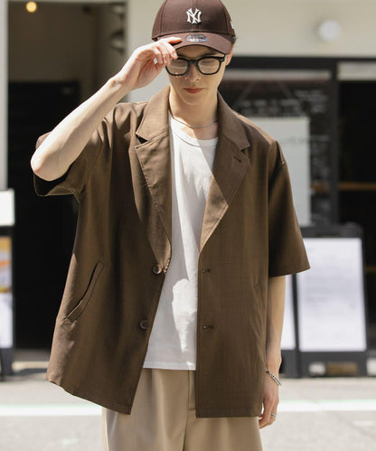 亞麻風格西裝短袖夾克