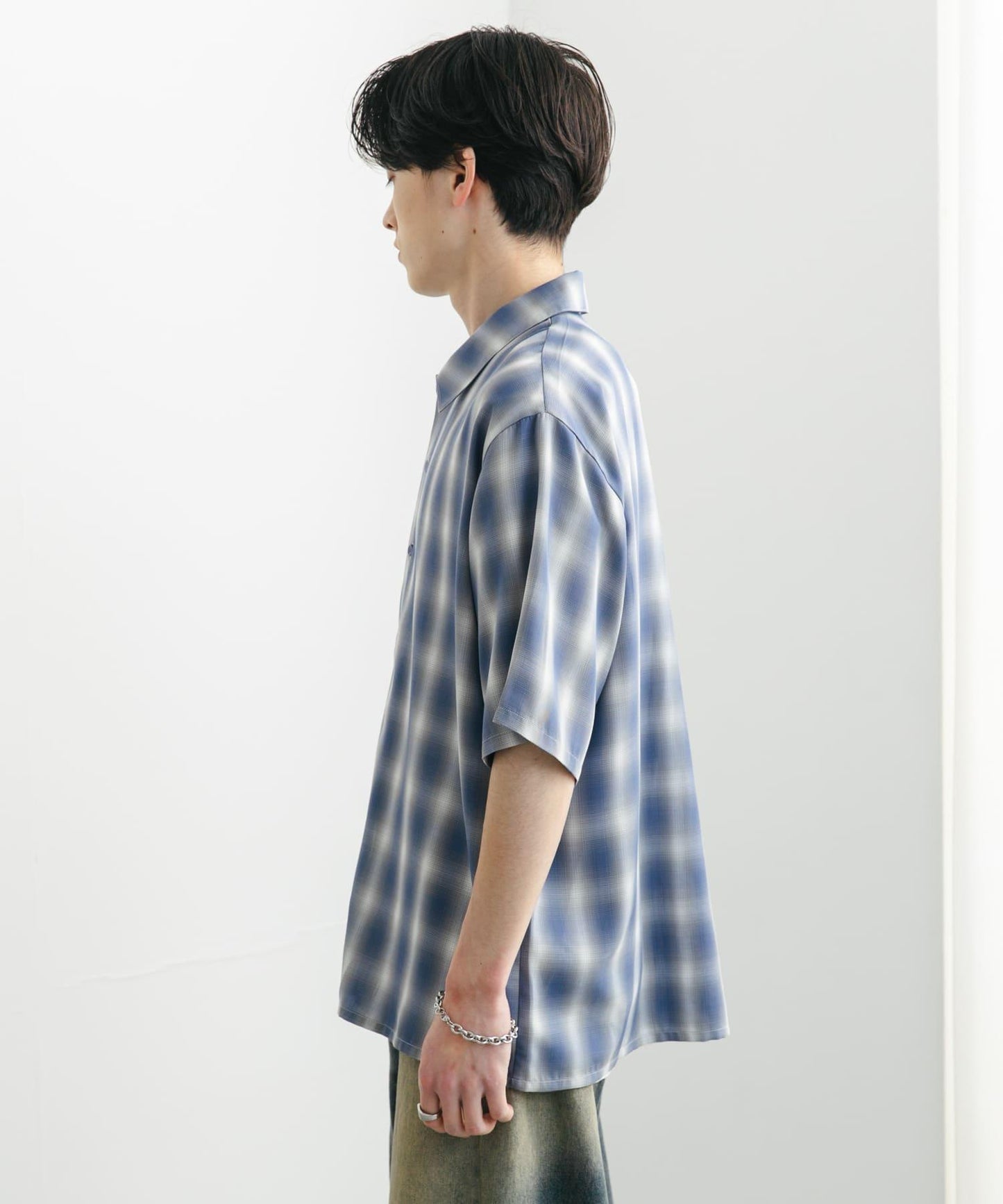 中性漸變格紋短袖襯衫