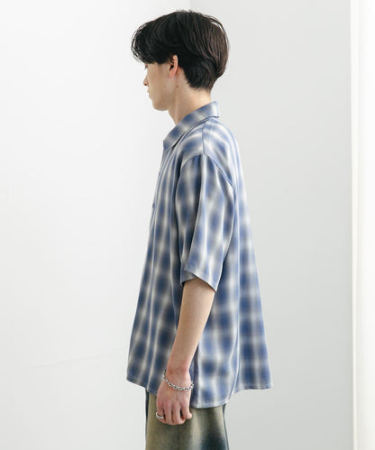 中性漸變格紋短袖襯衫