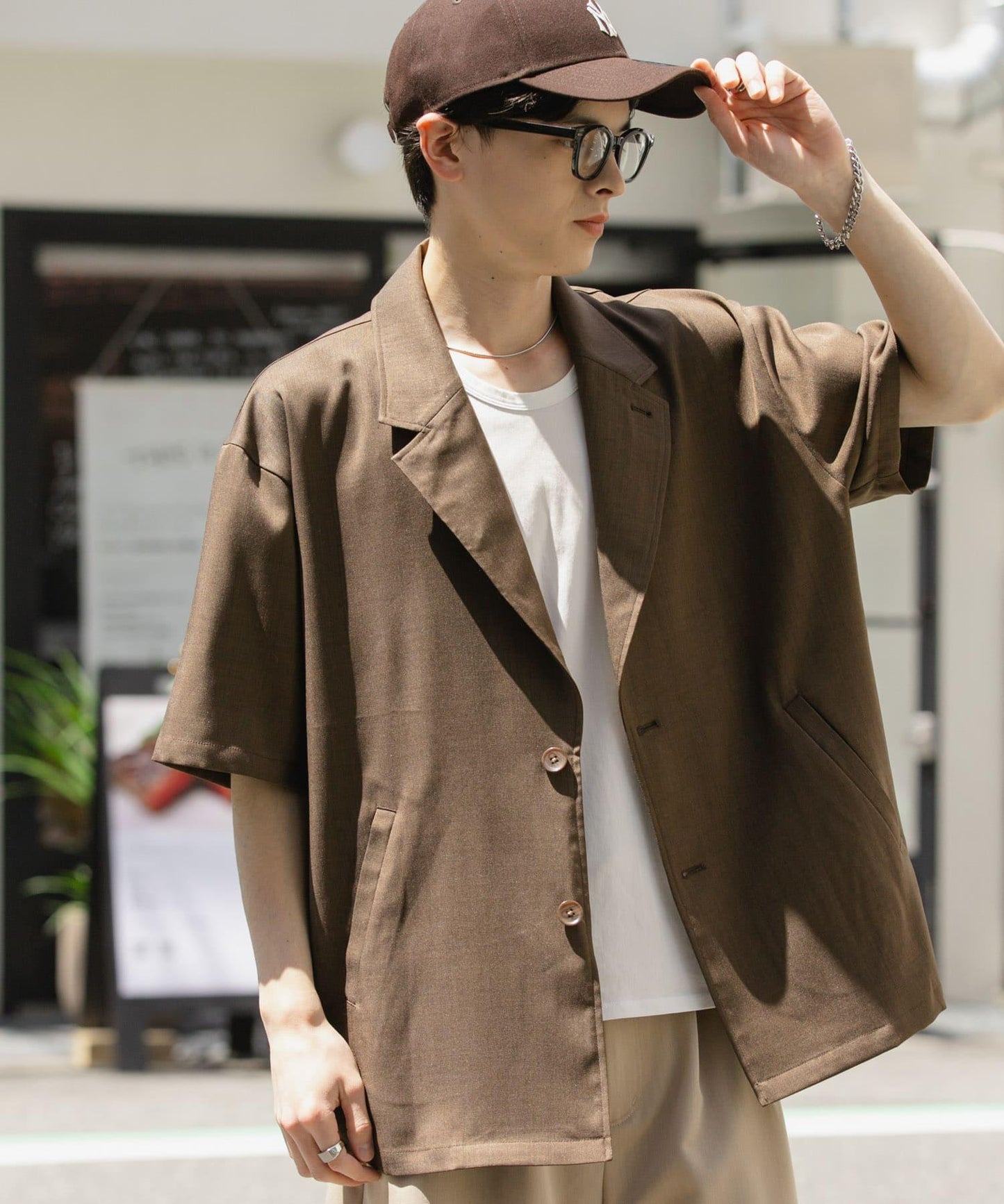 亞麻風格西裝短袖夾克