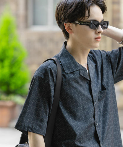 提花開領短袖襯衫