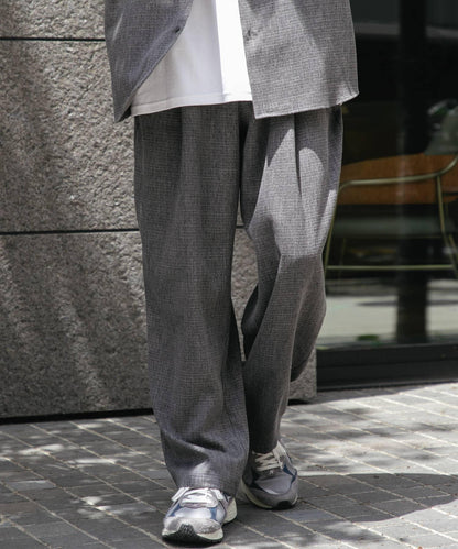 混色褶皺寬腿褲