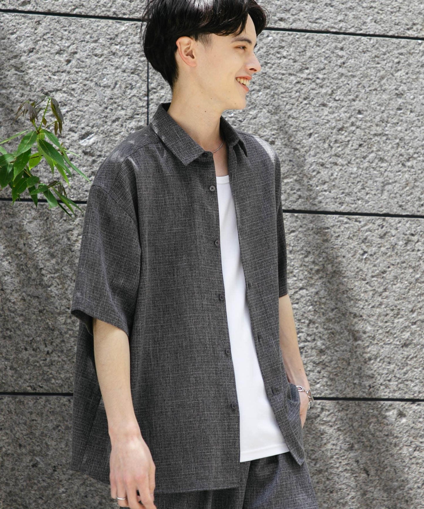 混色常規領短袖襯衫